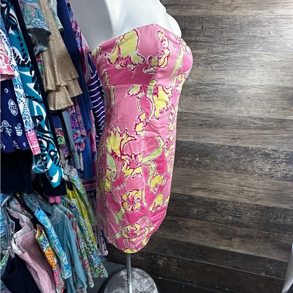 Lilly Pulitzer Pink and Yellow Strapless Bodycon Dress Size 4 - Picture 3 of 11